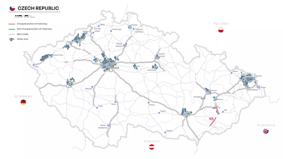 Harta taxare autostrada D55 Moravia